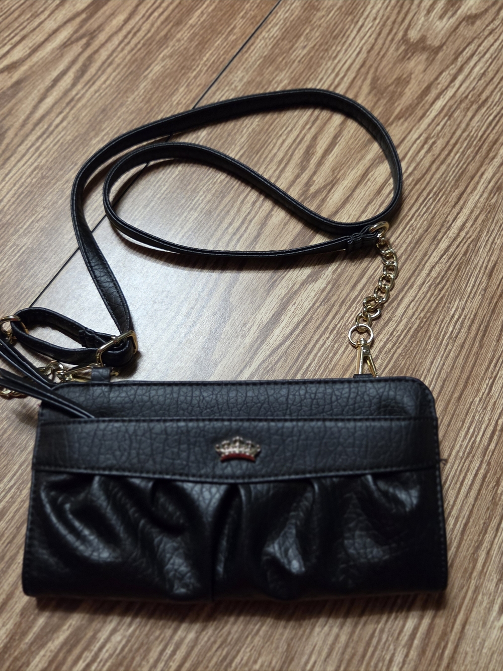 Juicy Couture Black Crossbody Wallet with Gold Chain Accents